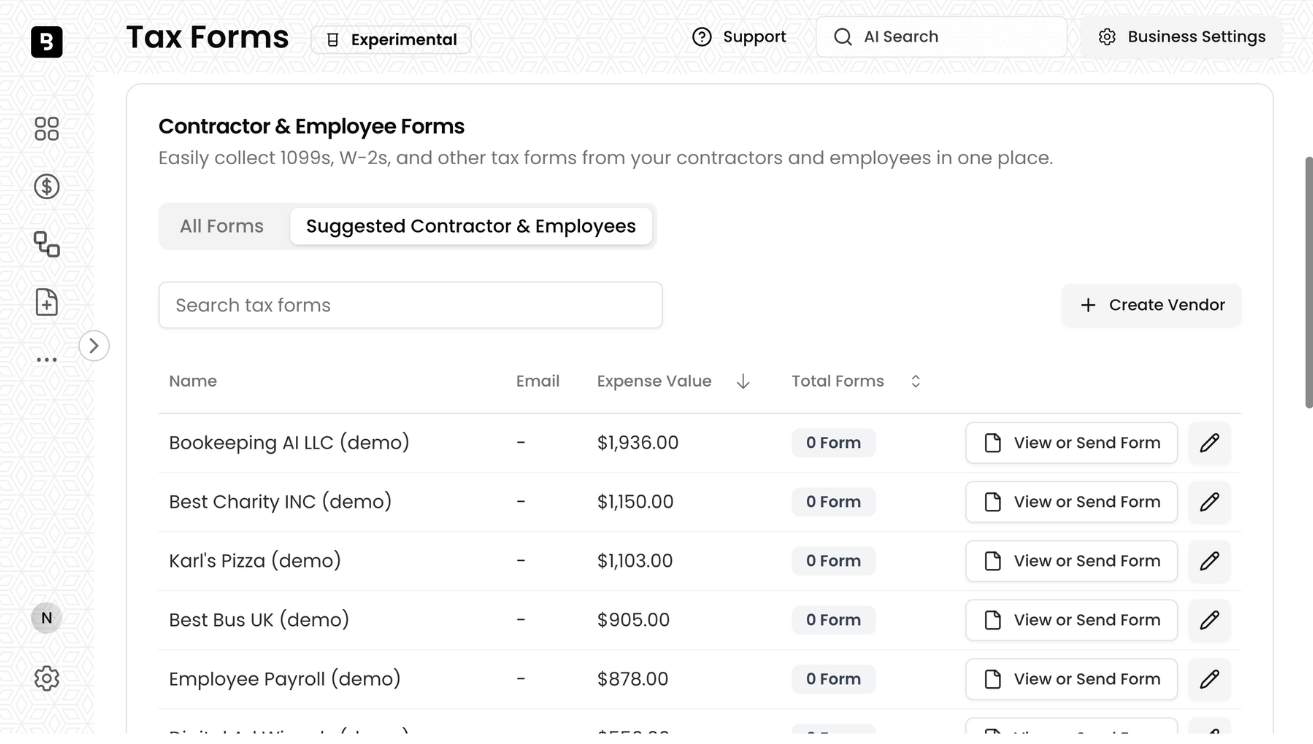 Send tax form to Contractors